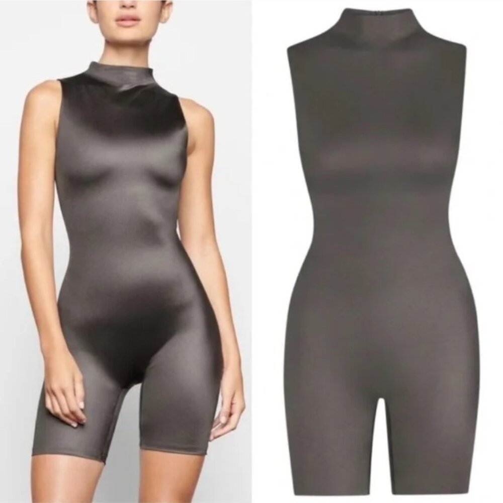 SKIMS All-In-One Shine Mid-Thigh Onesie Gunmetal NWT 2X